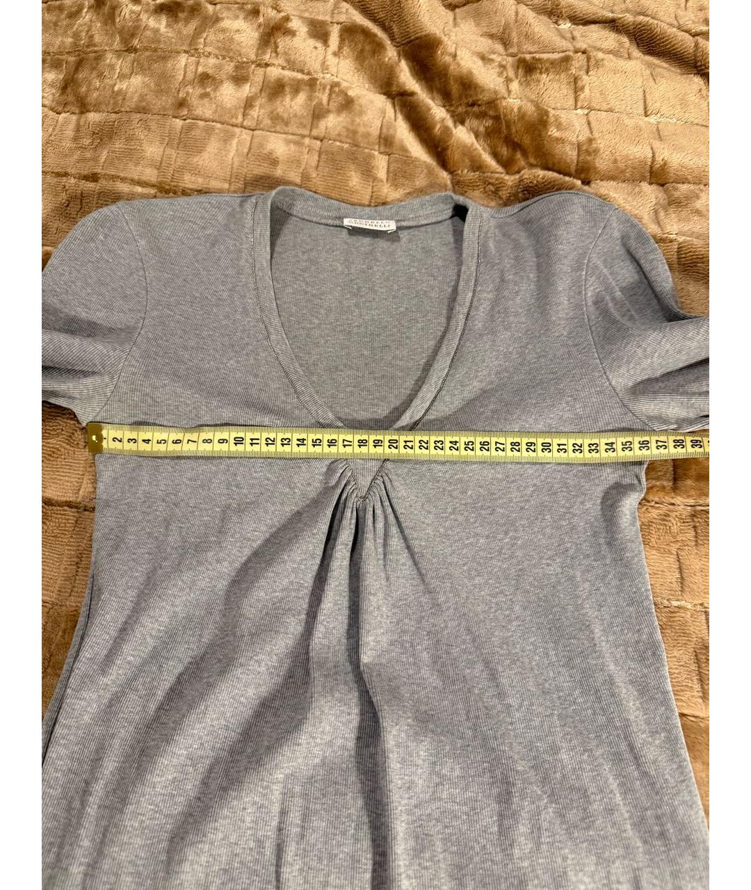 BRUNELLO CUCINELLI Серая хлопко-эластановая футболка, фото 4