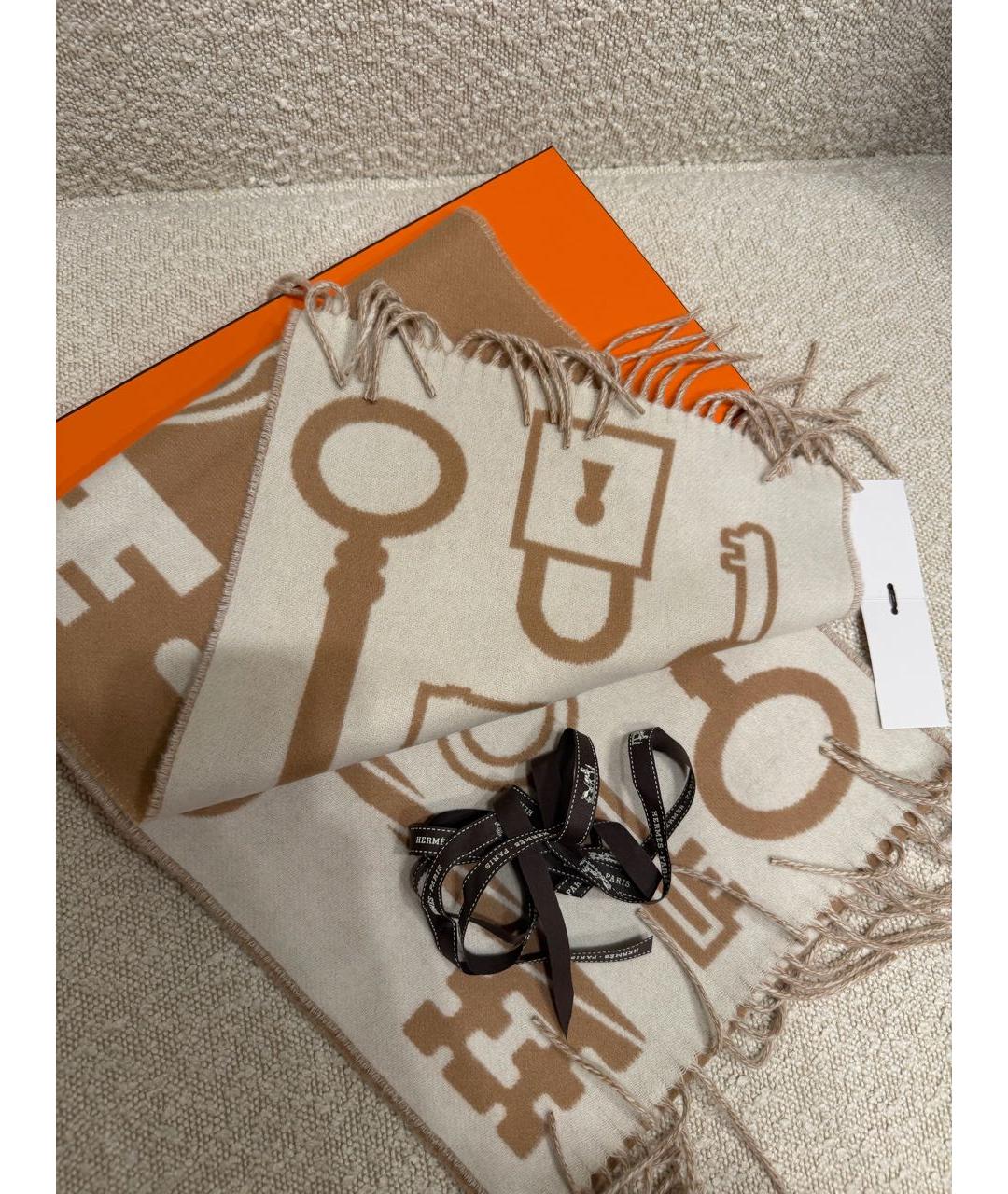 HERMES Бежевый кашемировый шарф, фото 4