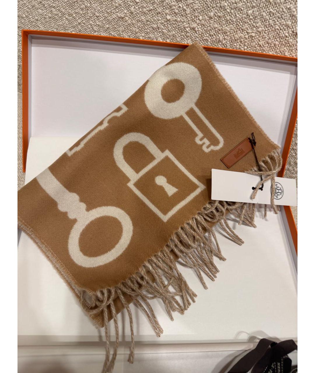 HERMES Бежевый кашемировый шарф, фото 5