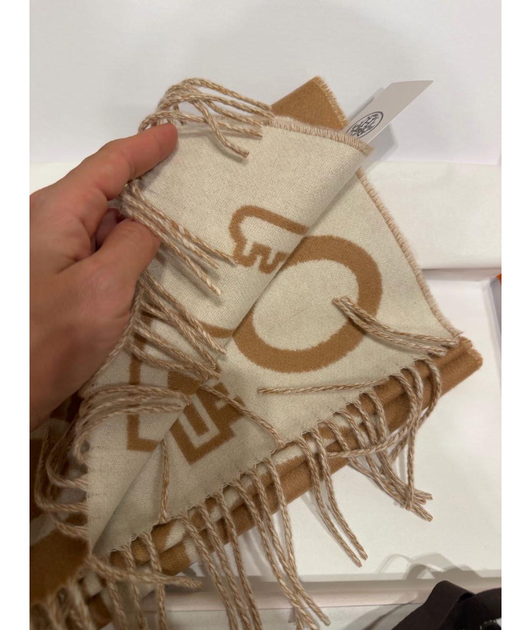 HERMES Бежевый кашемировый шарф, фото 2