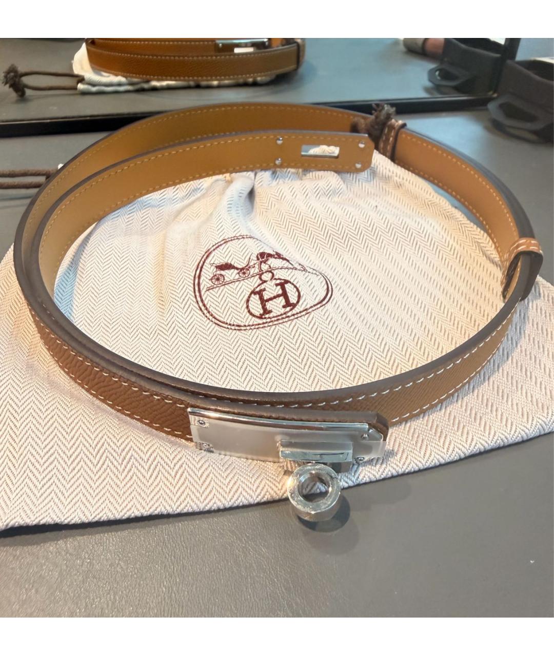 HERMES Коричневый кожаный ремень, фото 5