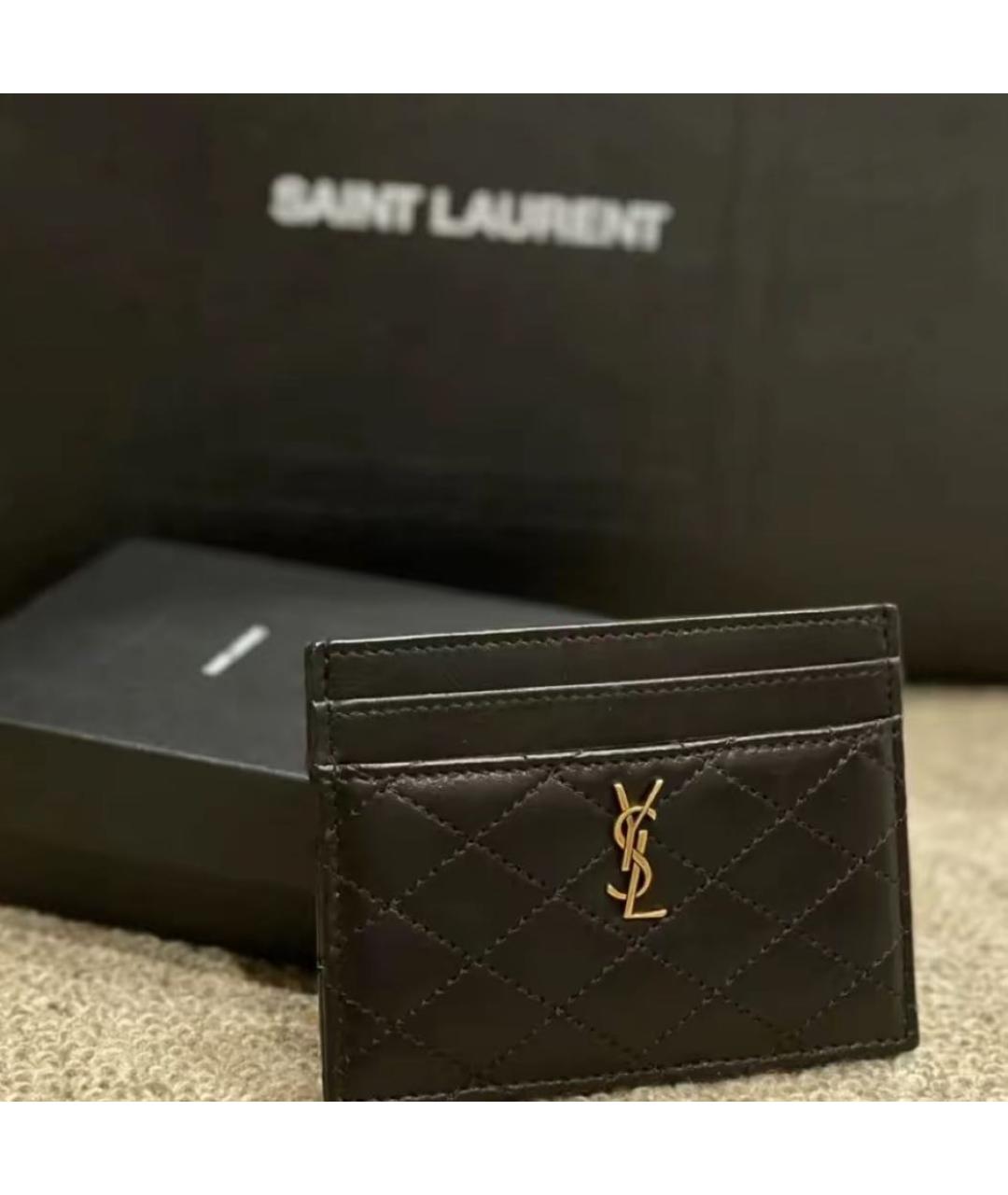 SAINT LAURENT Черный кожаный кардхолдер, фото 3