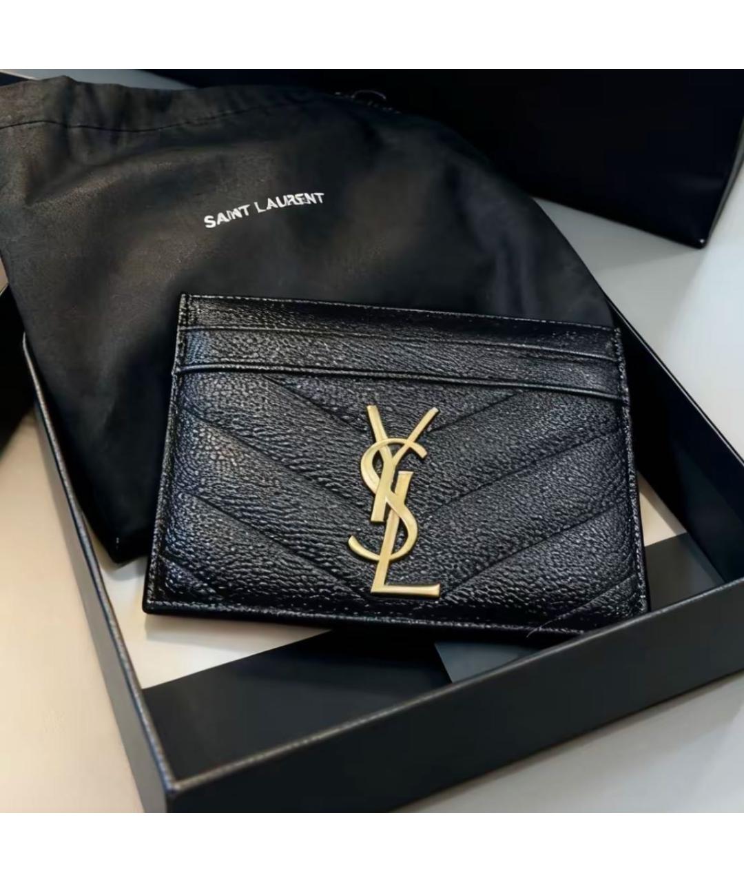 SAINT LAURENT Черный кожаный кардхолдер, фото 3