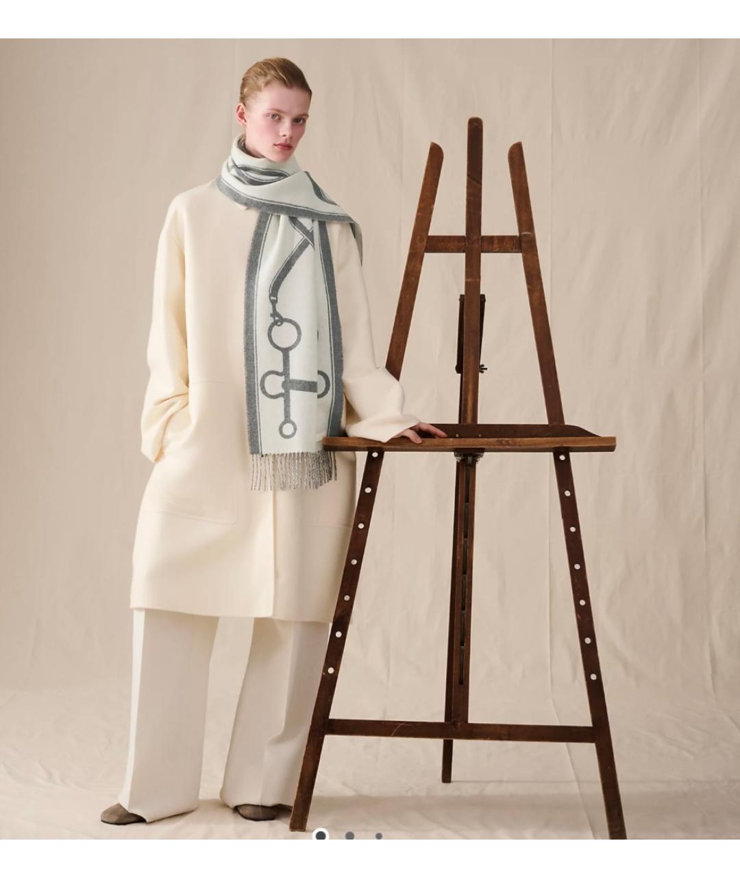 HERMES Серый кашемировый шарф, фото 2