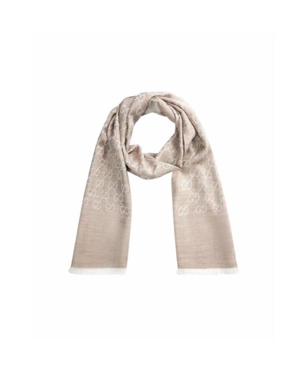 GUCCI Бежевый шерстяной шарф, фото 8