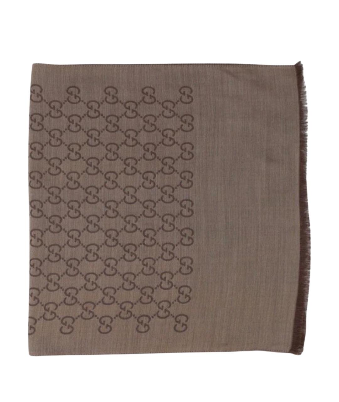 GUCCI Коричневый шерстяной шарф, фото 1