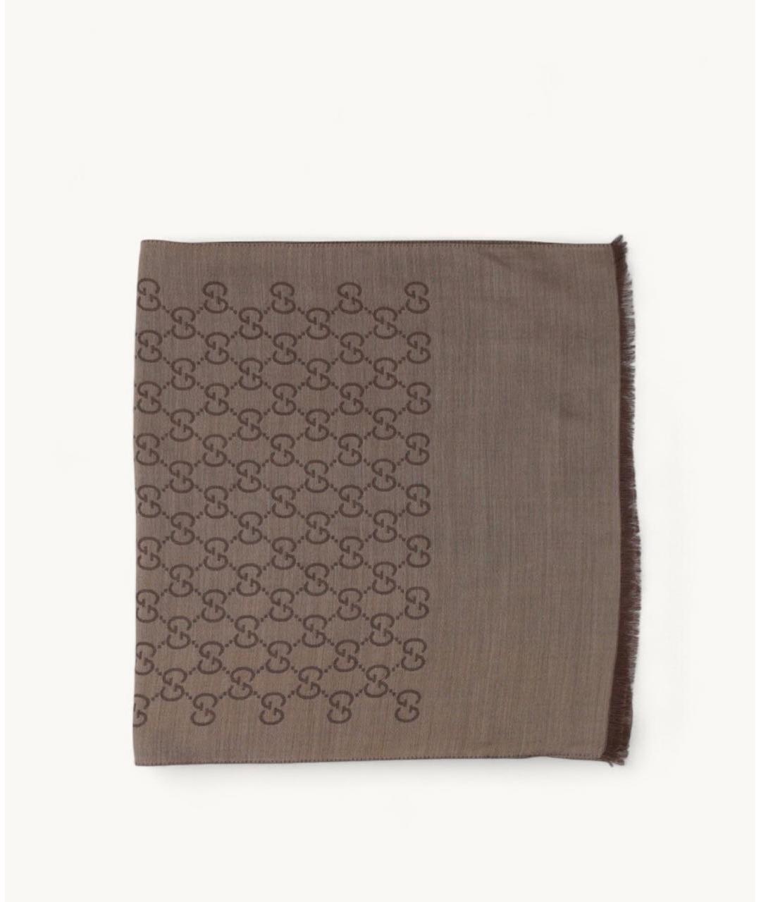 GUCCI Коричневый шерстяной шарф, фото 9