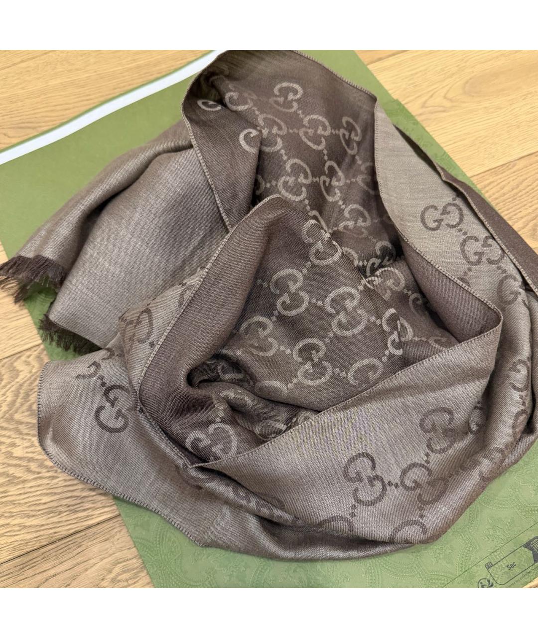 GUCCI Коричневый шерстяной шарф, фото 4