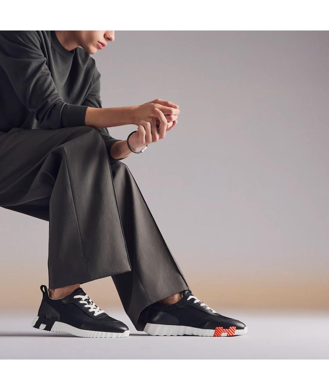 HERMES Черные текстильные низкие кроссовки / кеды, фото 8