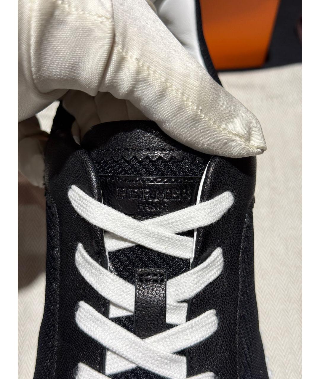 HERMES Черные текстильные низкие кроссовки / кеды, фото 5