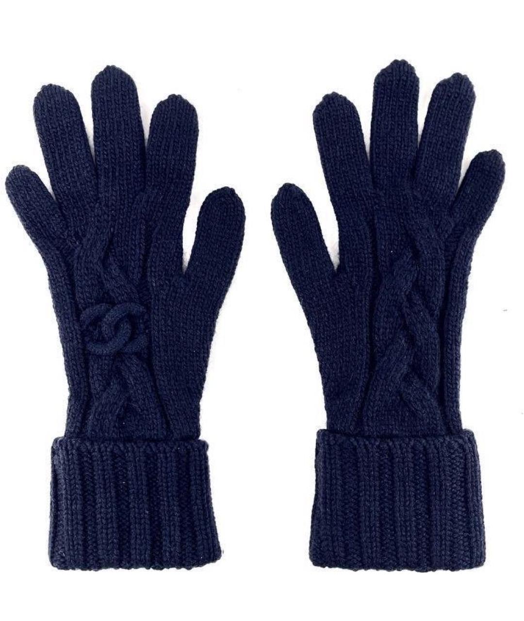 CHANEL Темно-синие кашемировые перчатки, фото 1
