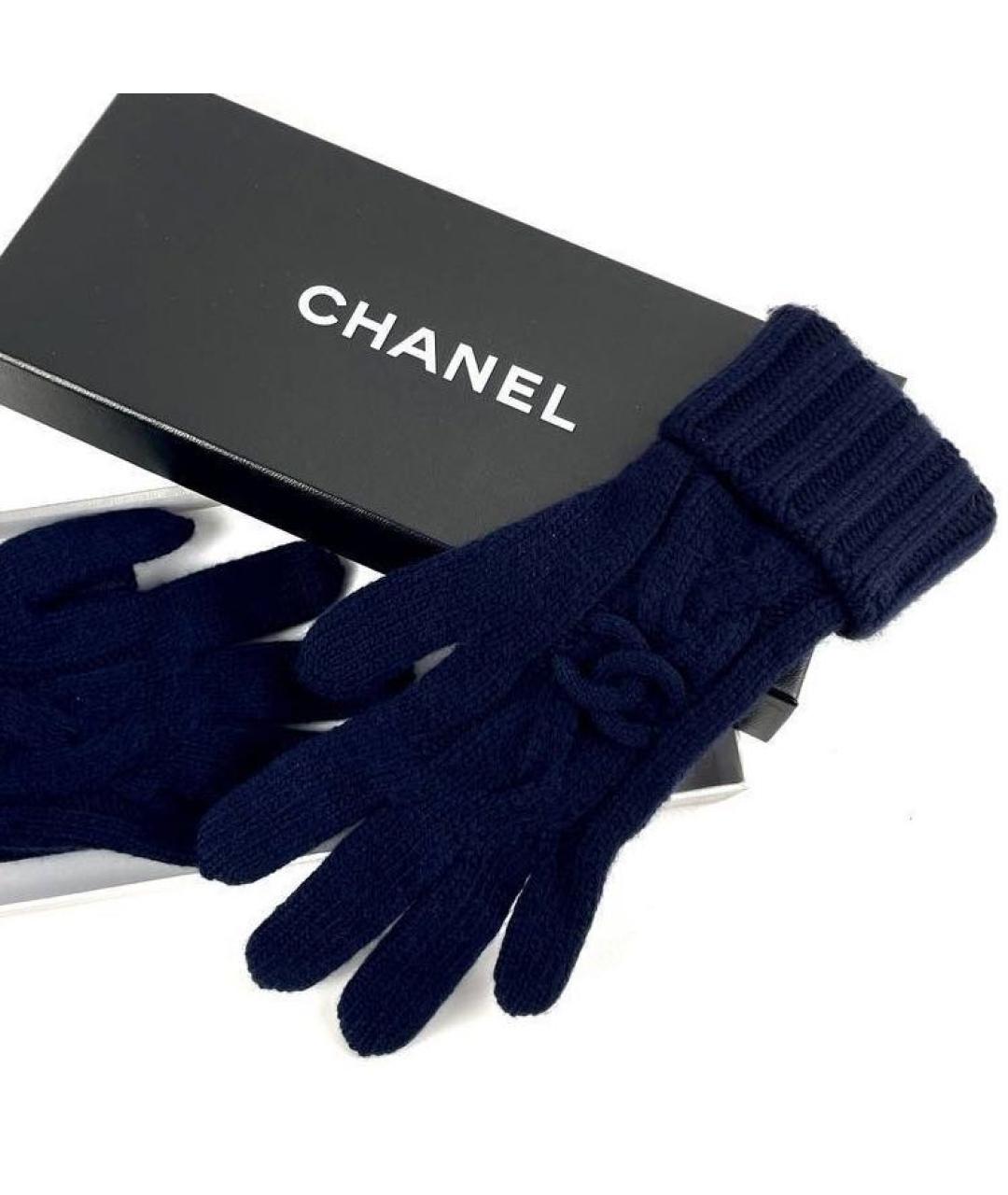 CHANEL Темно-синие кашемировые перчатки, фото 2
