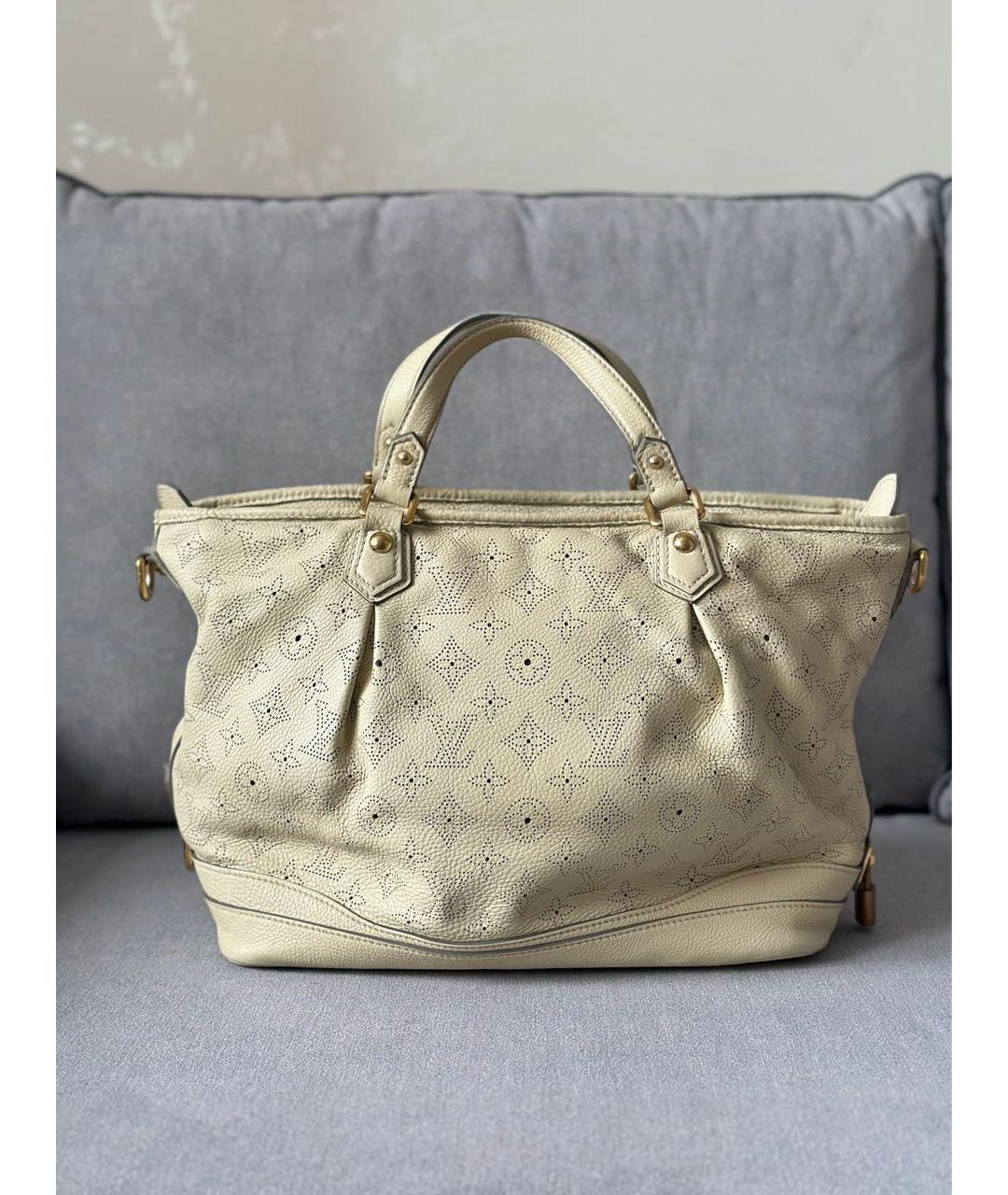 LOUIS VUITTON Бежевая кожаная сумка с короткими ручками, фото 4