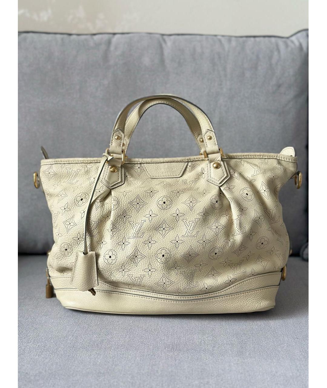 LOUIS VUITTON Бежевая кожаная сумка с короткими ручками, фото 3