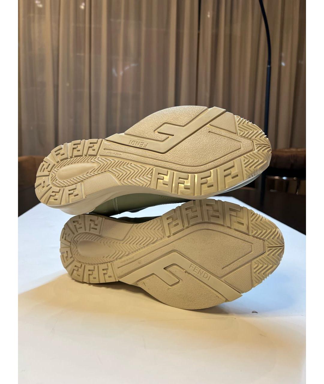 FENDI Салатовые кожаные кроссовки, фото 6