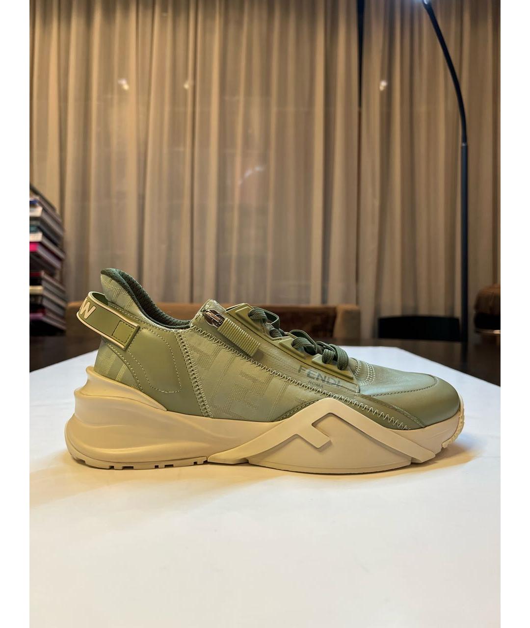 FENDI Салатовые кожаные кроссовки, фото 8