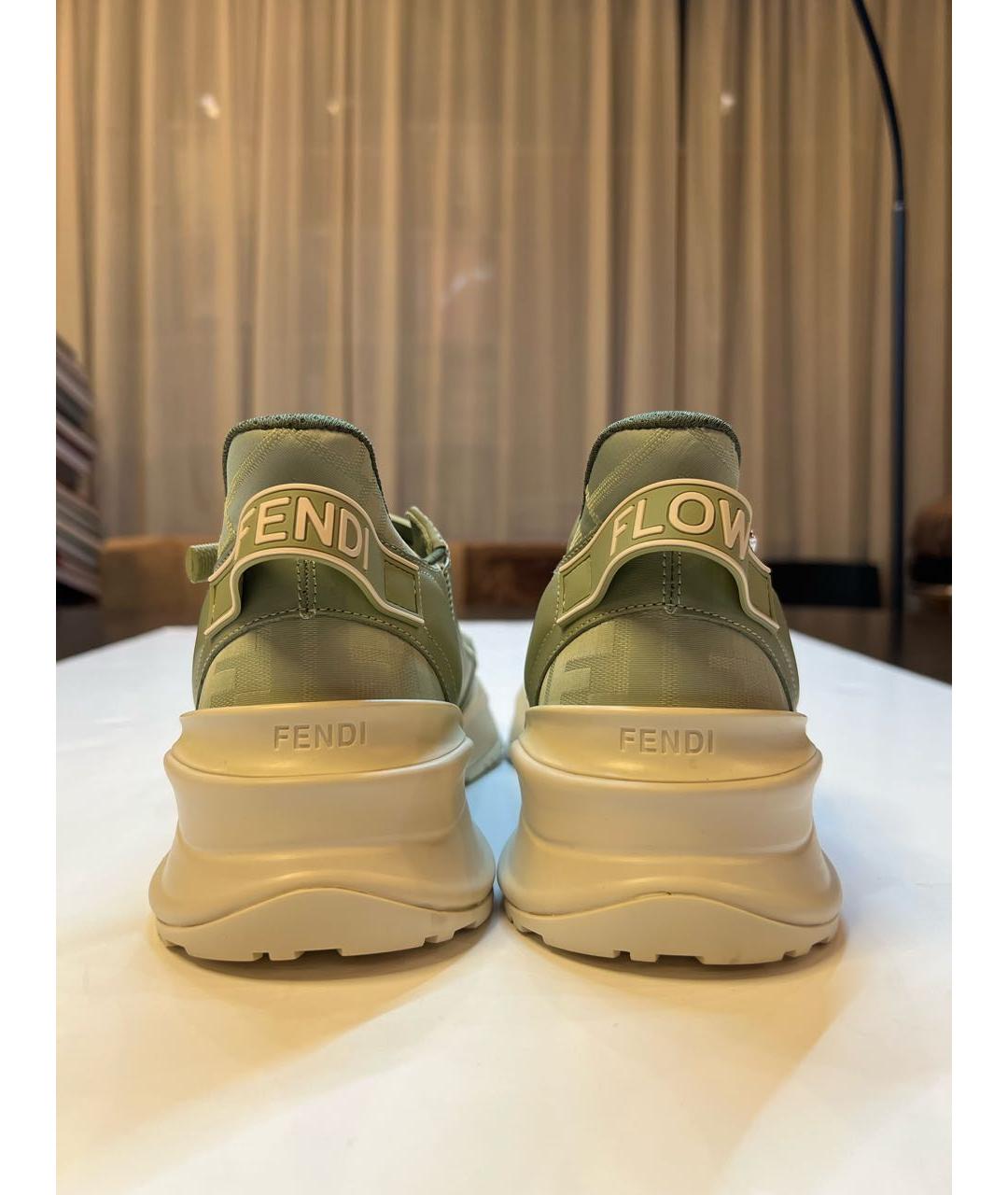 FENDI Салатовые кожаные кроссовки, фото 4