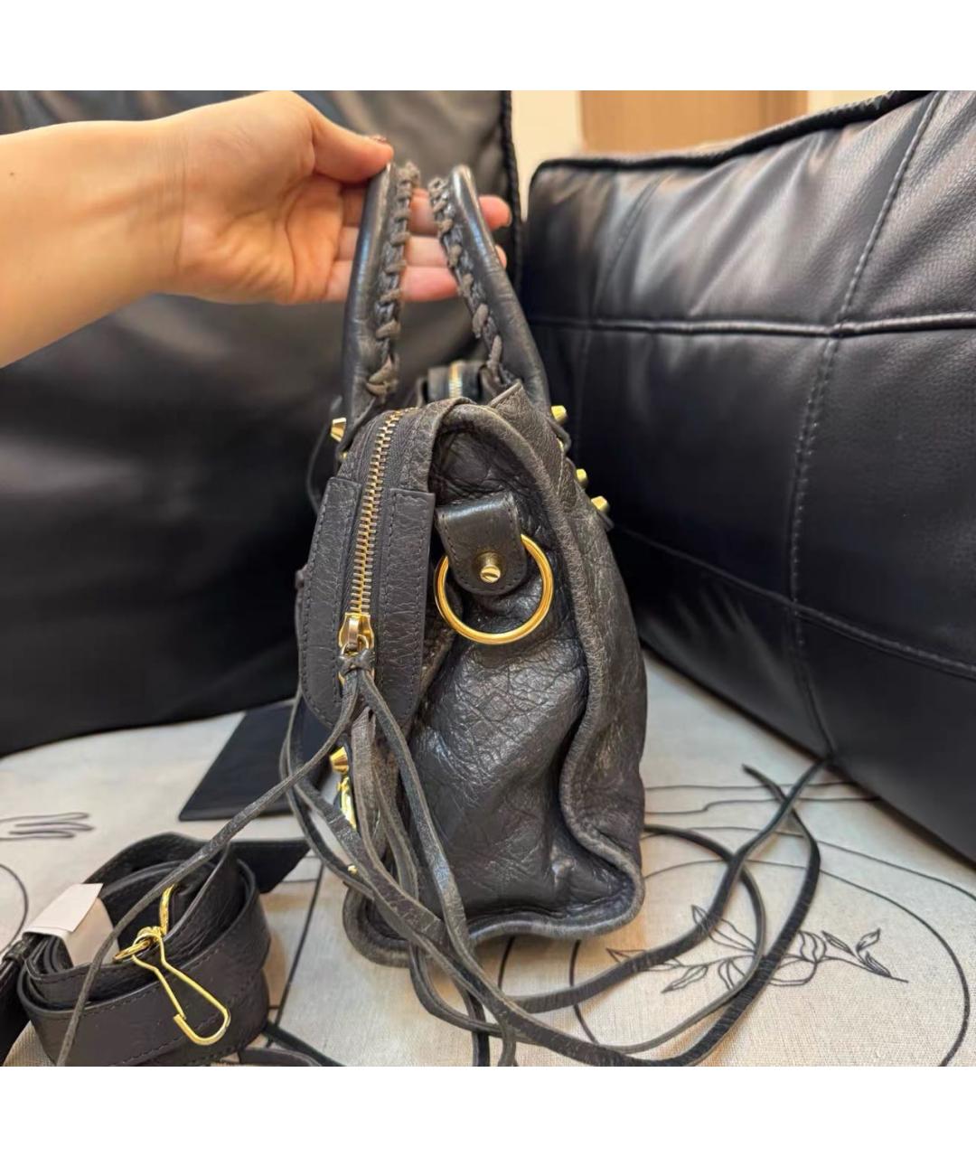 BALENCIAGA Черная кожаная сумка тоут, фото 4