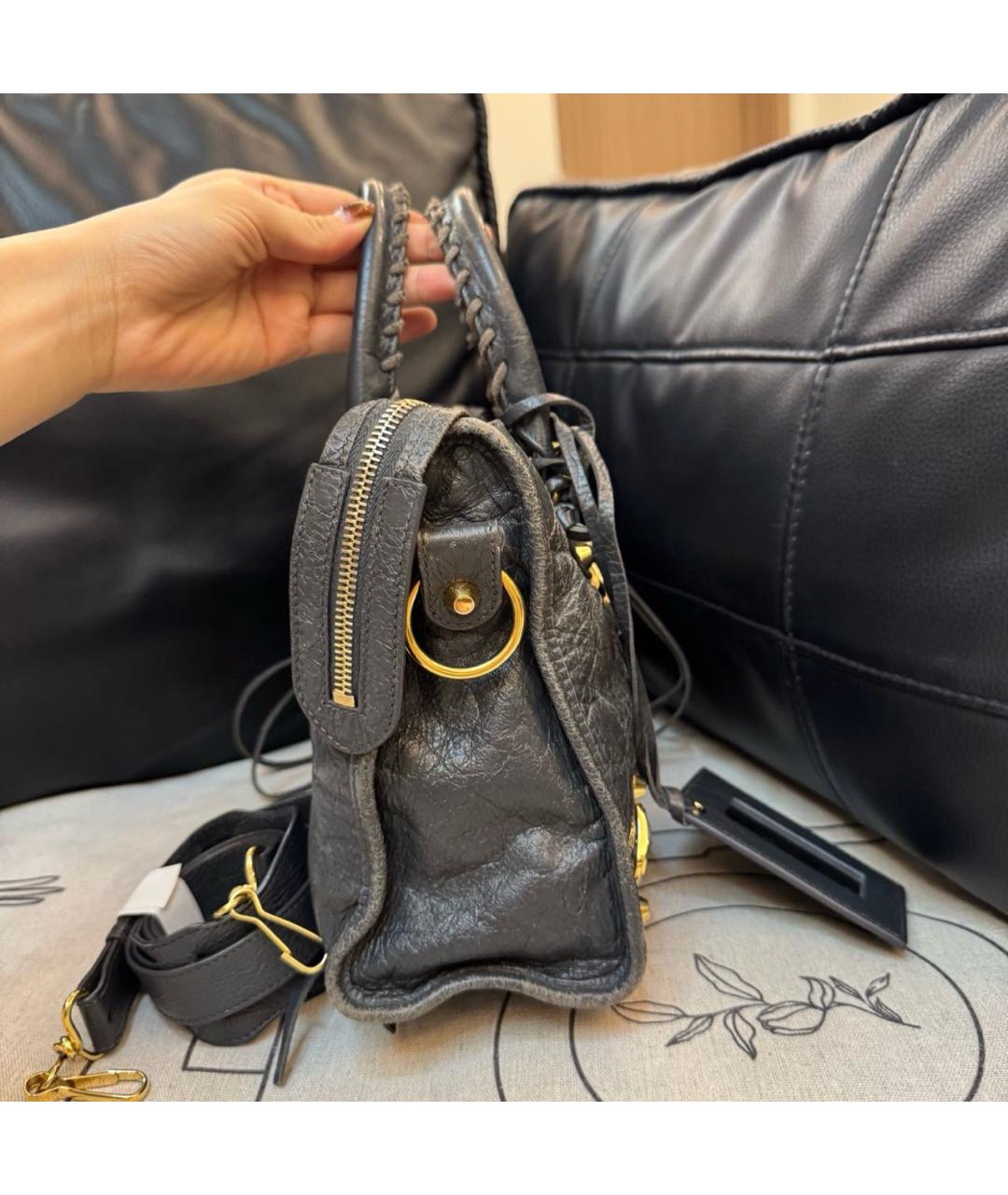 BALENCIAGA Черная кожаная сумка тоут, фото 3