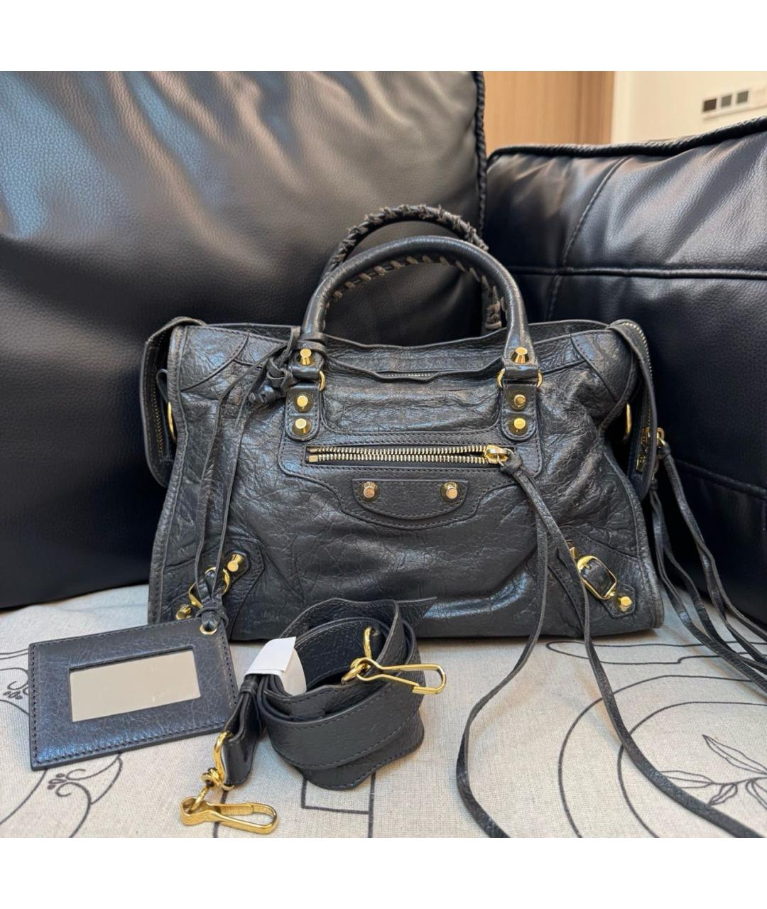 BALENCIAGA Черная кожаная сумка тоут, фото 9