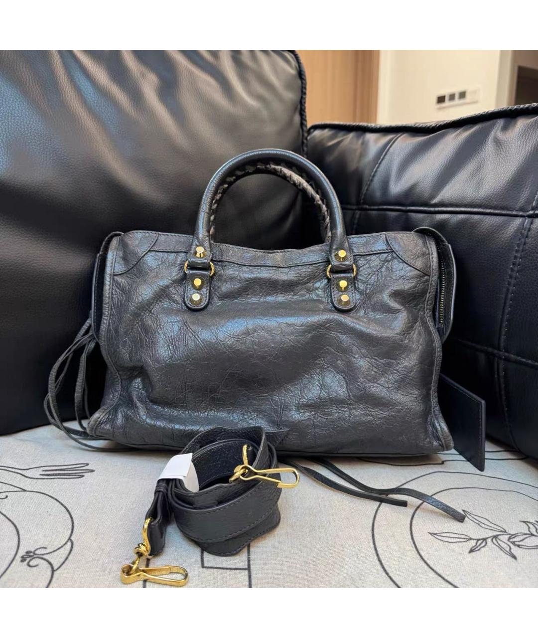 BALENCIAGA Черная кожаная сумка тоут, фото 2