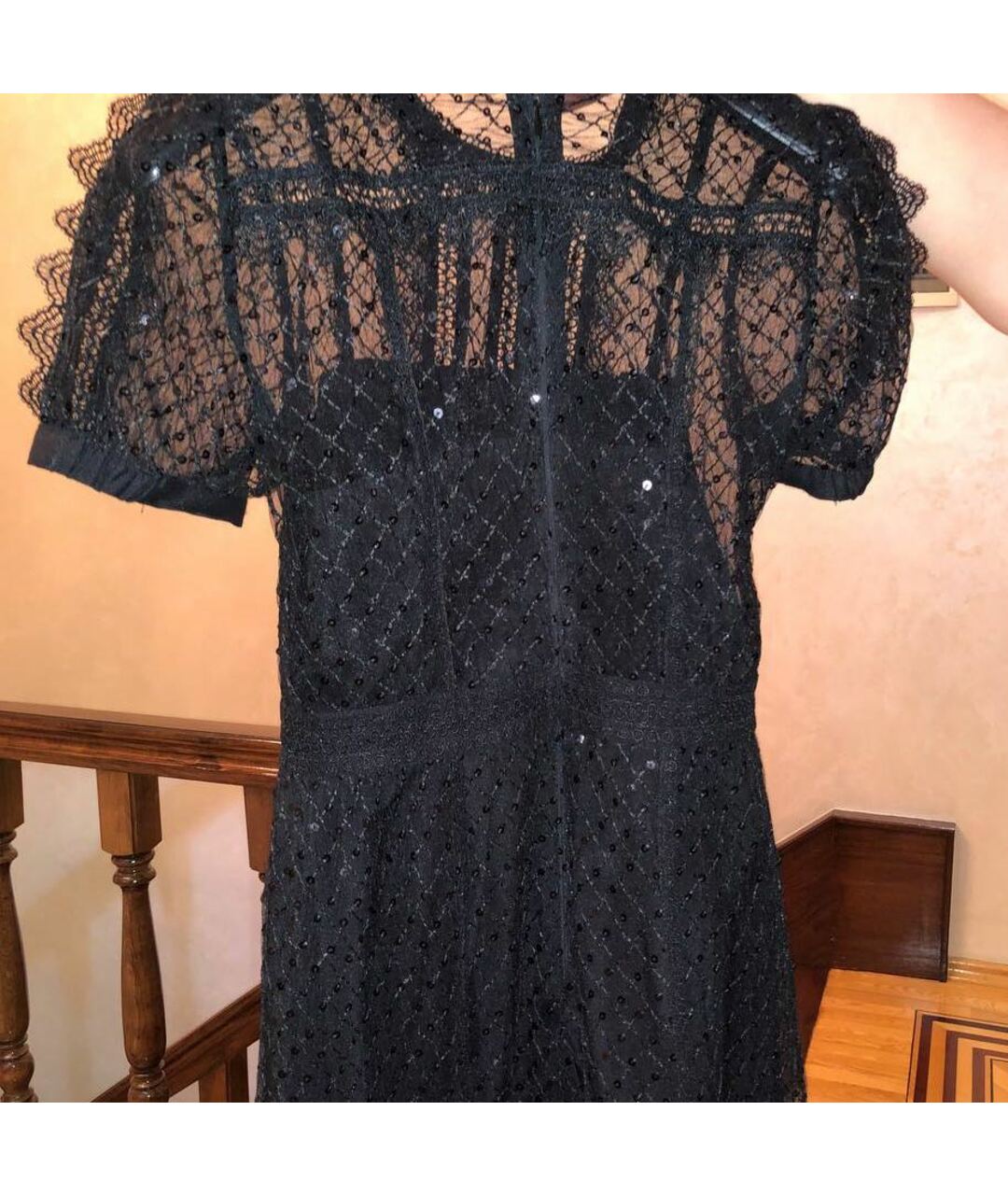 SELF-PORTRAIT Черное сетчатое повседневное платье, фото 4