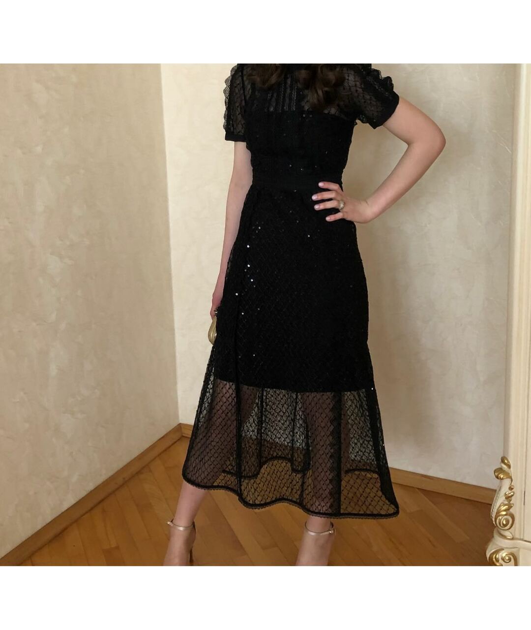 SELF-PORTRAIT Черное сетчатое повседневное платье, фото 2