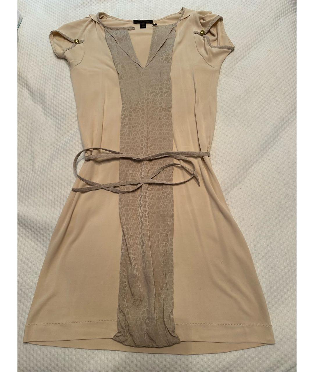 LOUIS VUITTON Бежевое шелковое повседневное платье, фото 9