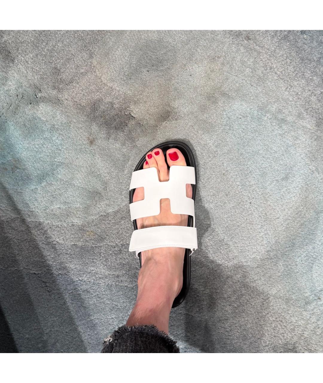 HERMES Белые кожаные сандалии, фото 6