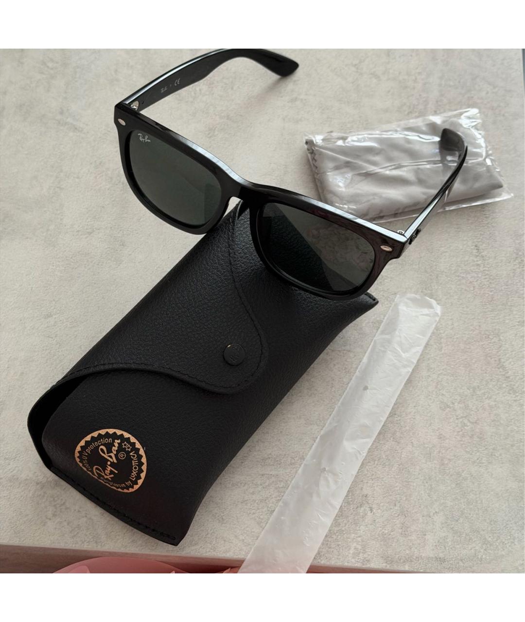 RAY BAN Черные пластиковые солнцезащитные очки, фото 8