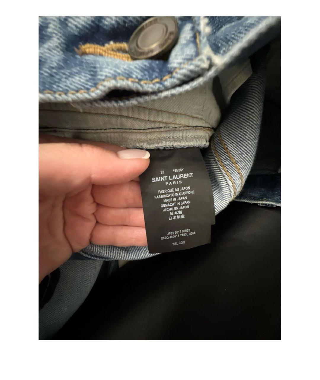 SAINT LAURENT Голубые хлопковые джинсы слим, фото 5