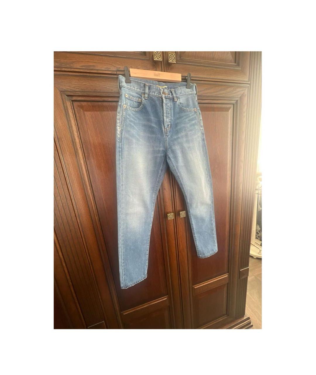 SAINT LAURENT Голубые хлопковые джинсы слим, фото 6