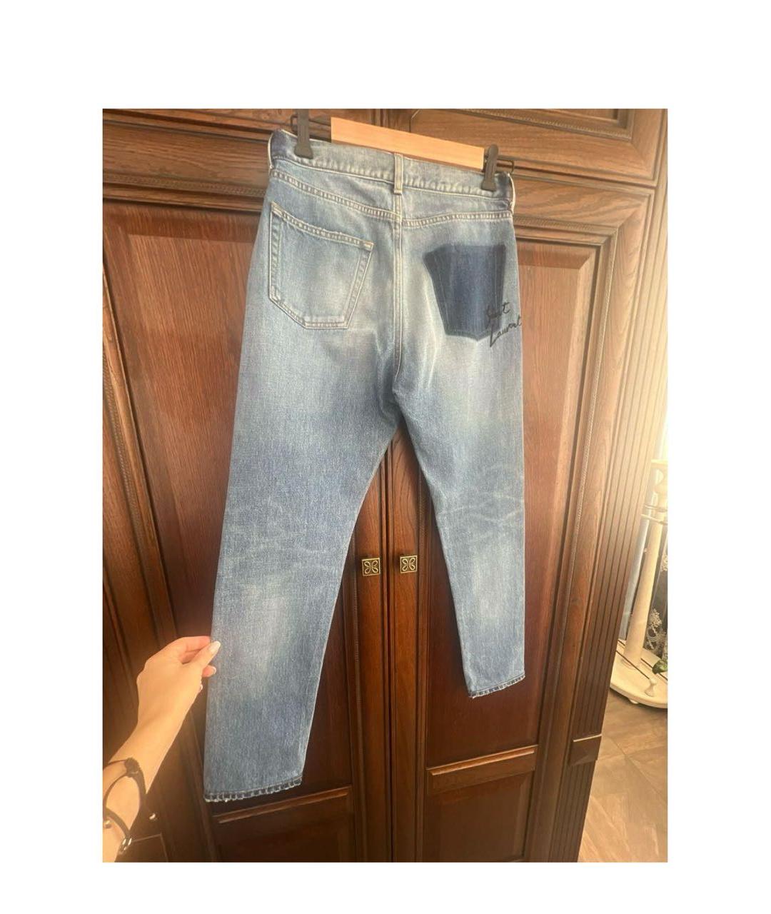 SAINT LAURENT Голубые хлопковые джинсы слим, фото 4