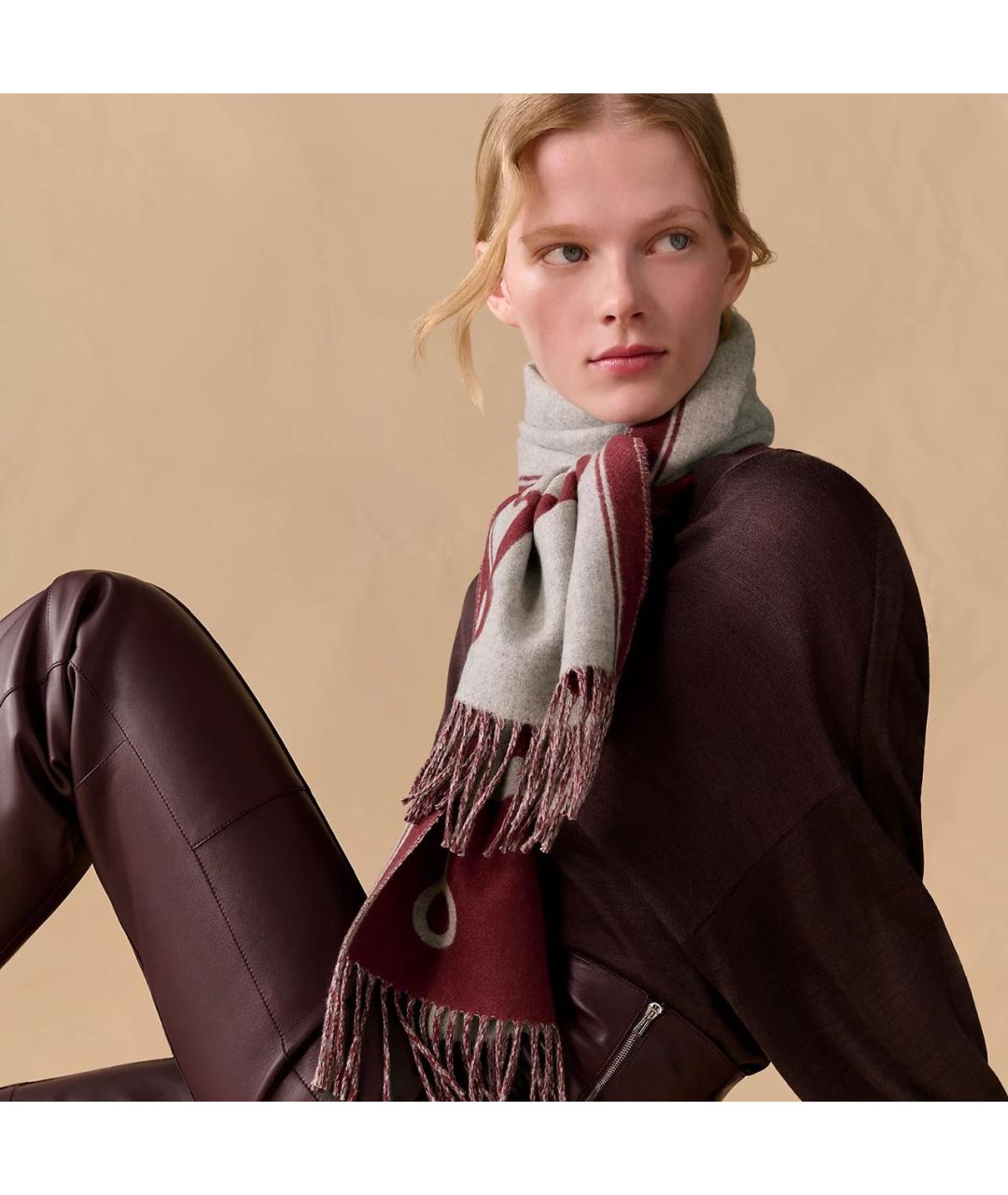 HERMES Бордовый кашемировый шарф, фото 2