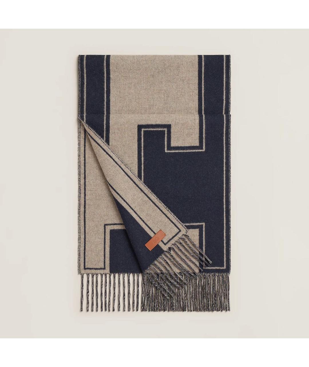HERMES Темно-синий кашемировый шарф, фото 3