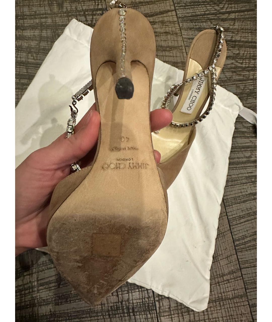 JIMMY CHOO Бежевые замшевые туфли, фото 7