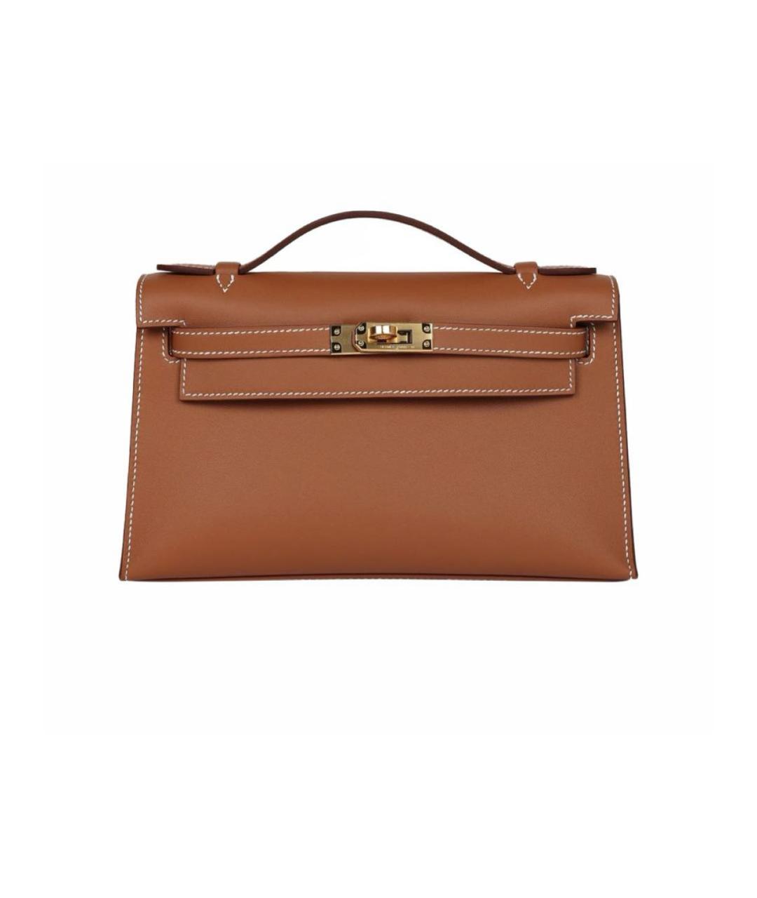 HERMES Коричневая кожаная сумка с короткими ручками, фото 1