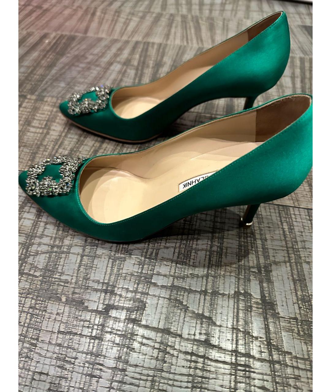 MANOLO BLAHNIK Зеленые текстильные туфли, фото 8