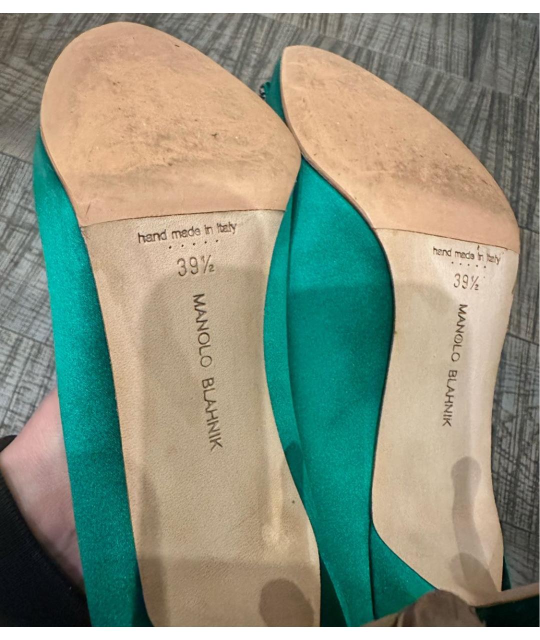 MANOLO BLAHNIK Зеленые текстильные туфли, фото 5