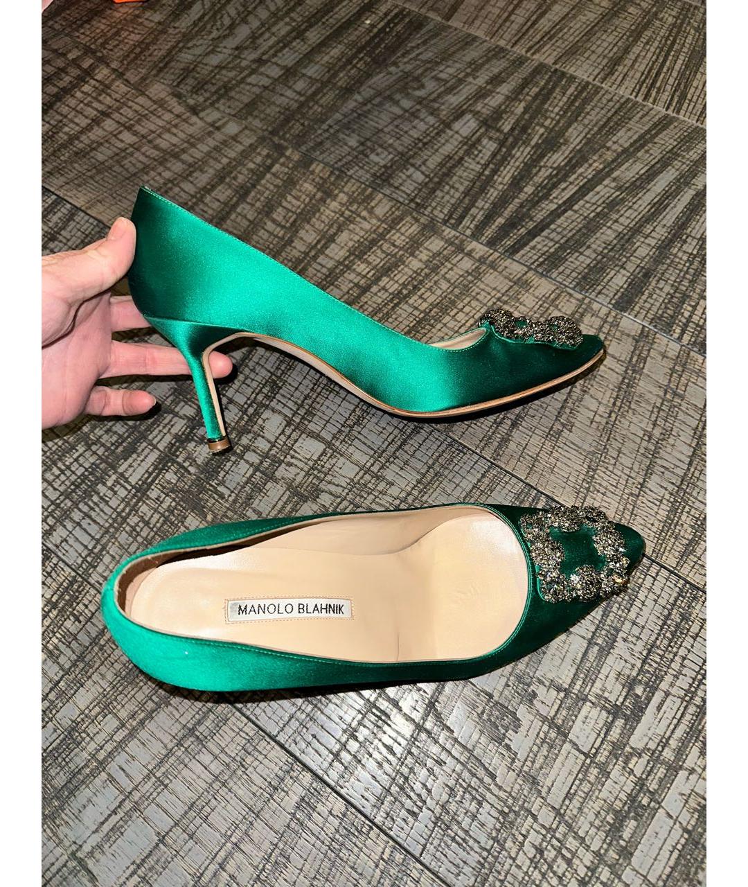 MANOLO BLAHNIK Зеленые текстильные туфли, фото 7