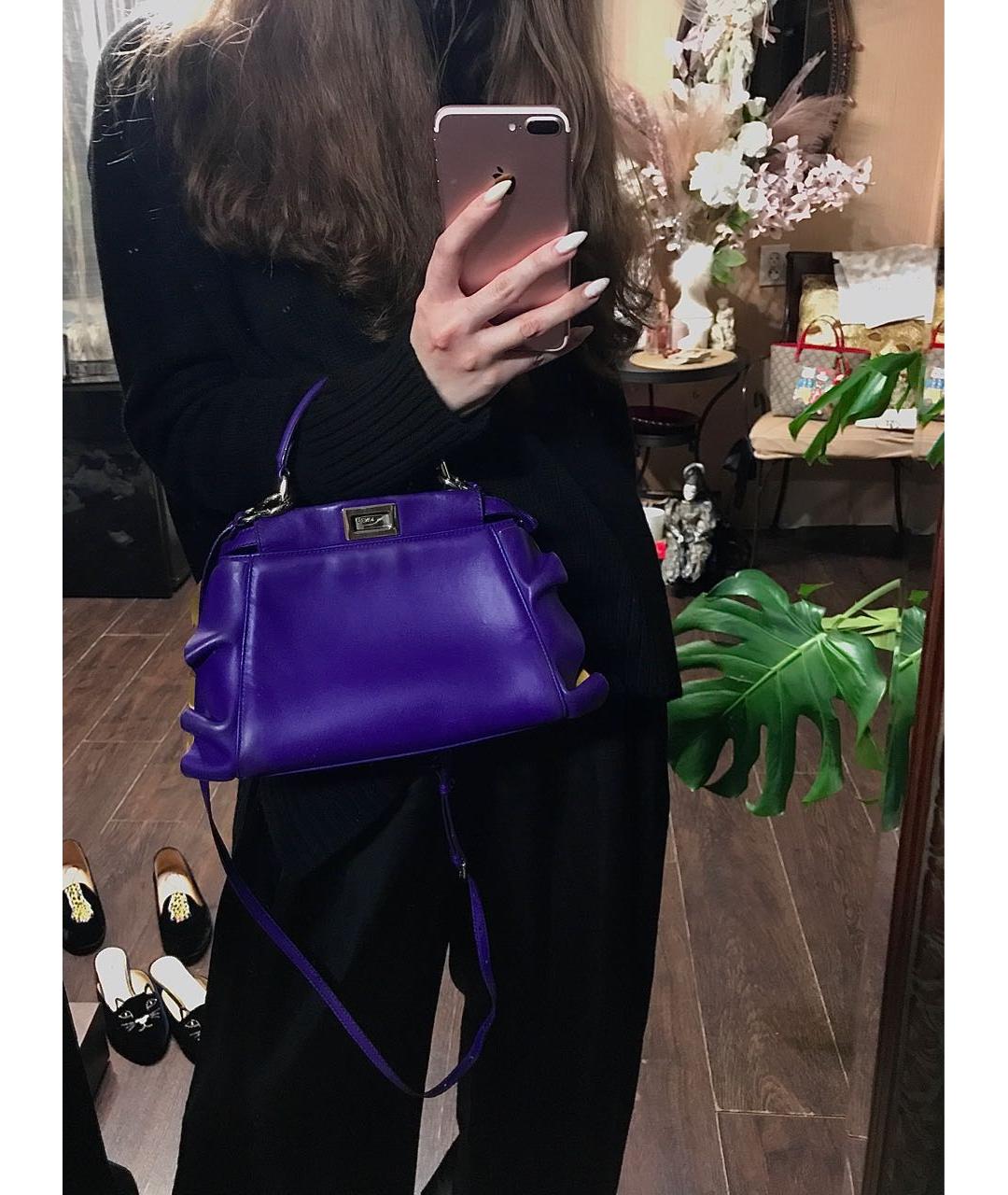 FENDI Фиолетовая кожаная сумка с короткими ручками, фото 7