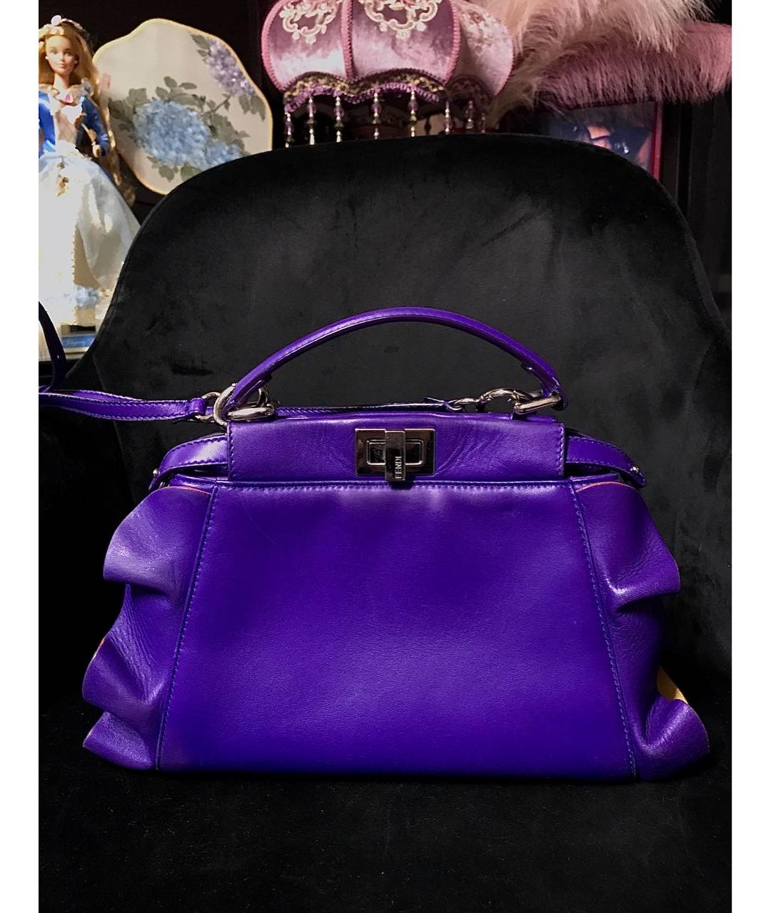 FENDI Фиолетовая кожаная сумка с короткими ручками, фото 9