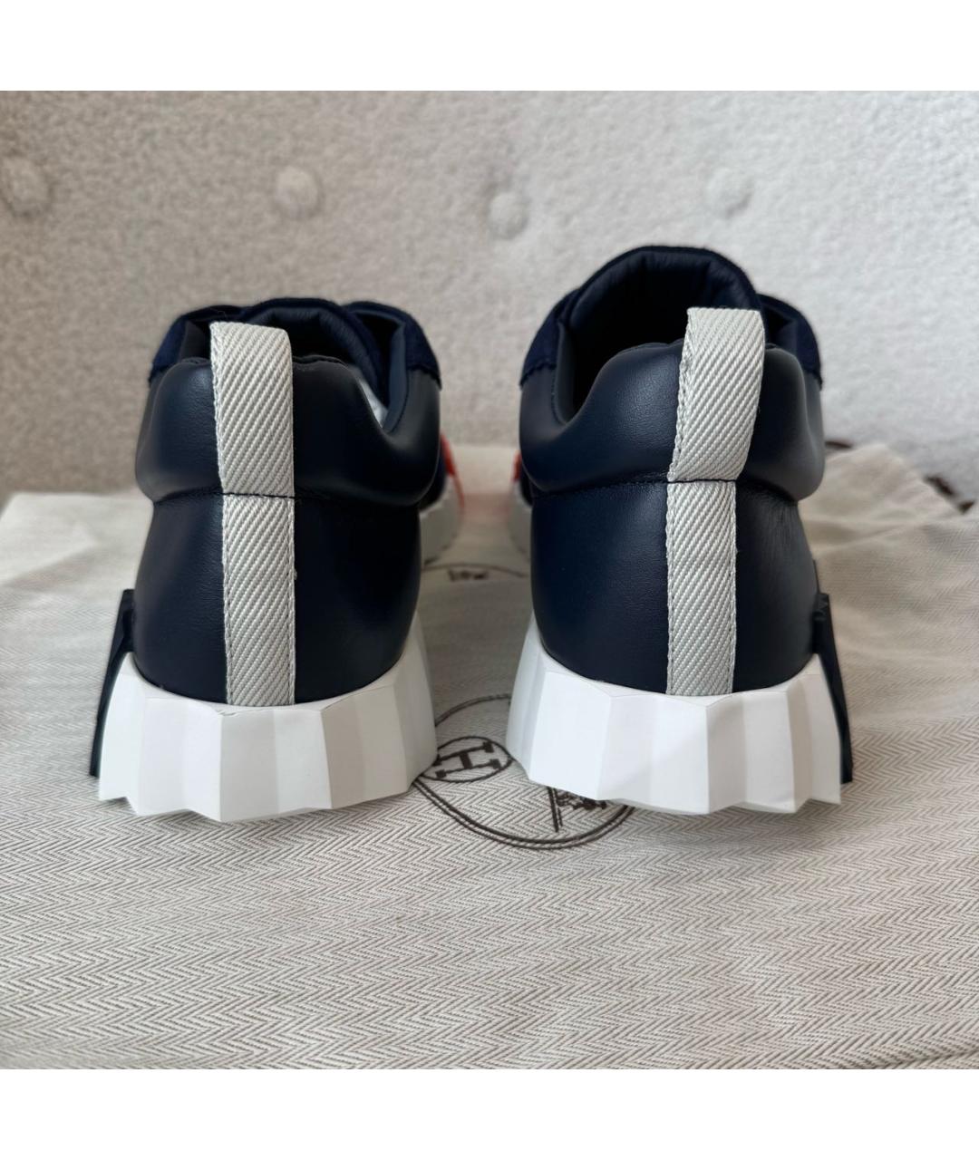 HERMES Темно-синие кожаные низкие кроссовки / кеды, фото 3