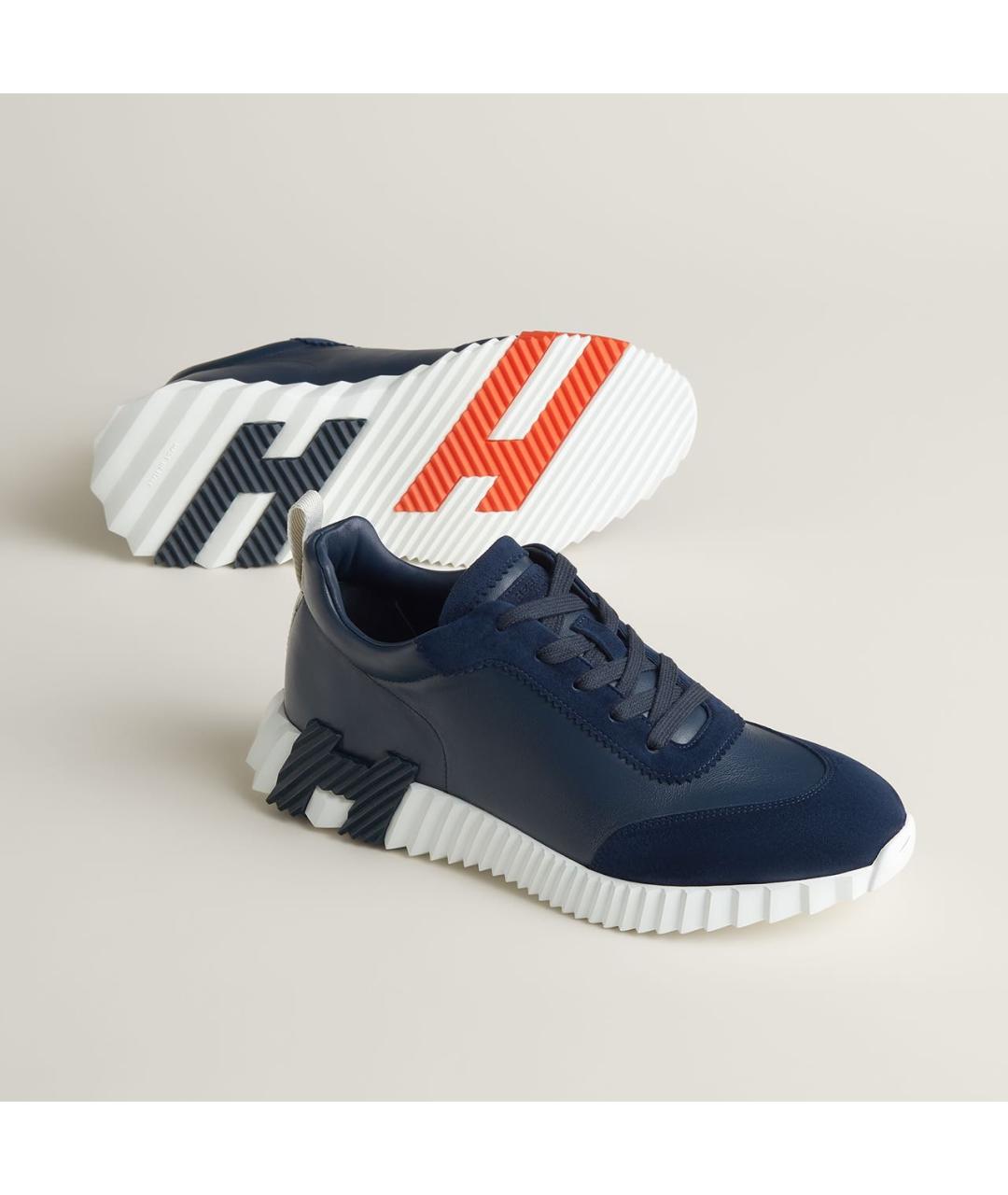 HERMES Темно-синие кожаные низкие кроссовки / кеды, фото 5