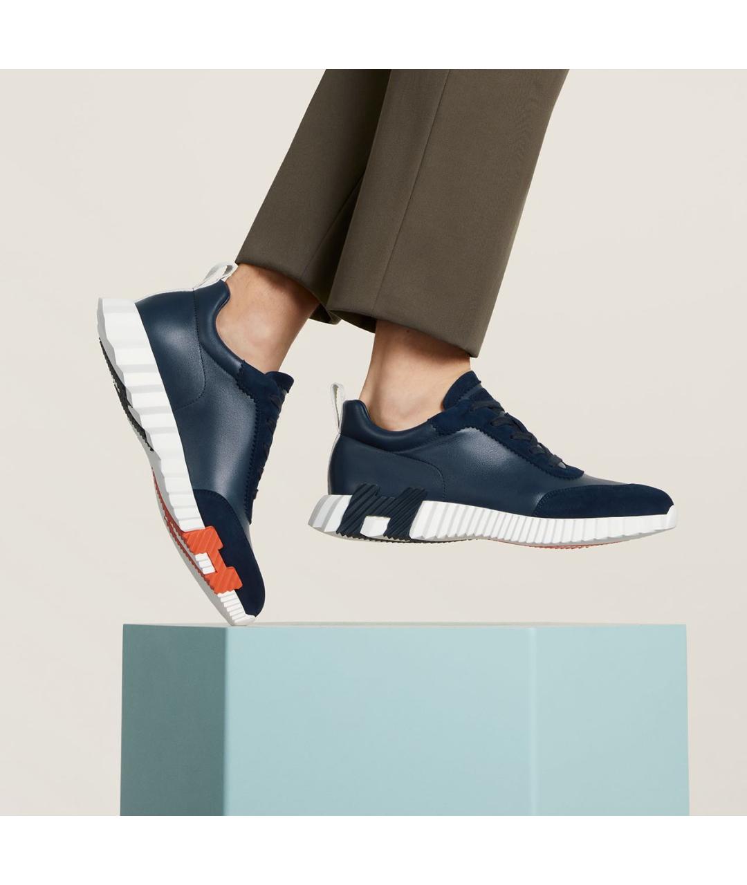 HERMES Темно-синие кожаные низкие кроссовки / кеды, фото 6