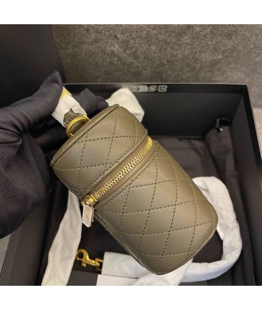 SAINT LAURENT Хаки кожаная сумка с короткими ручками, фото 6