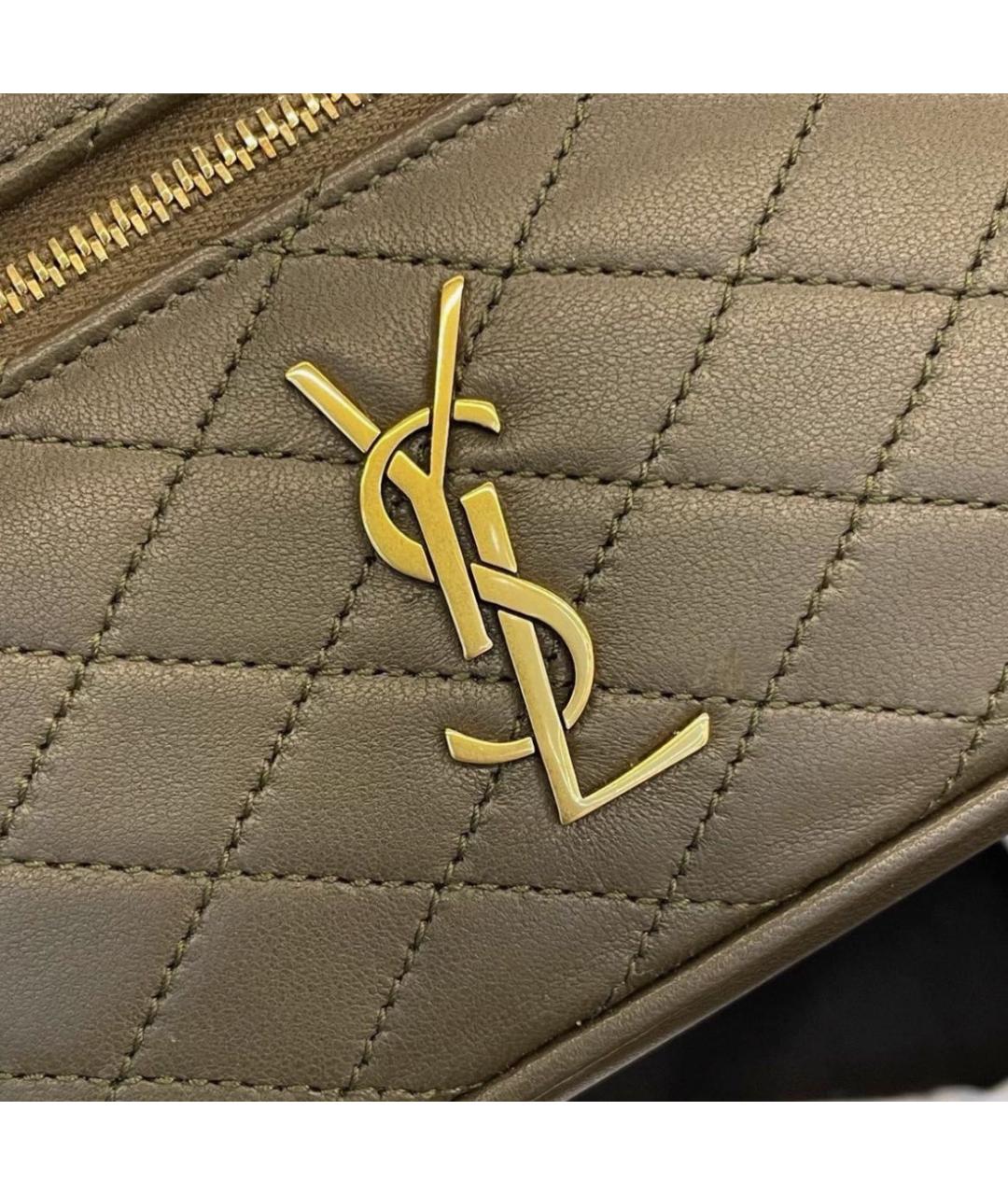 SAINT LAURENT Хаки кожаная сумка с короткими ручками, фото 7