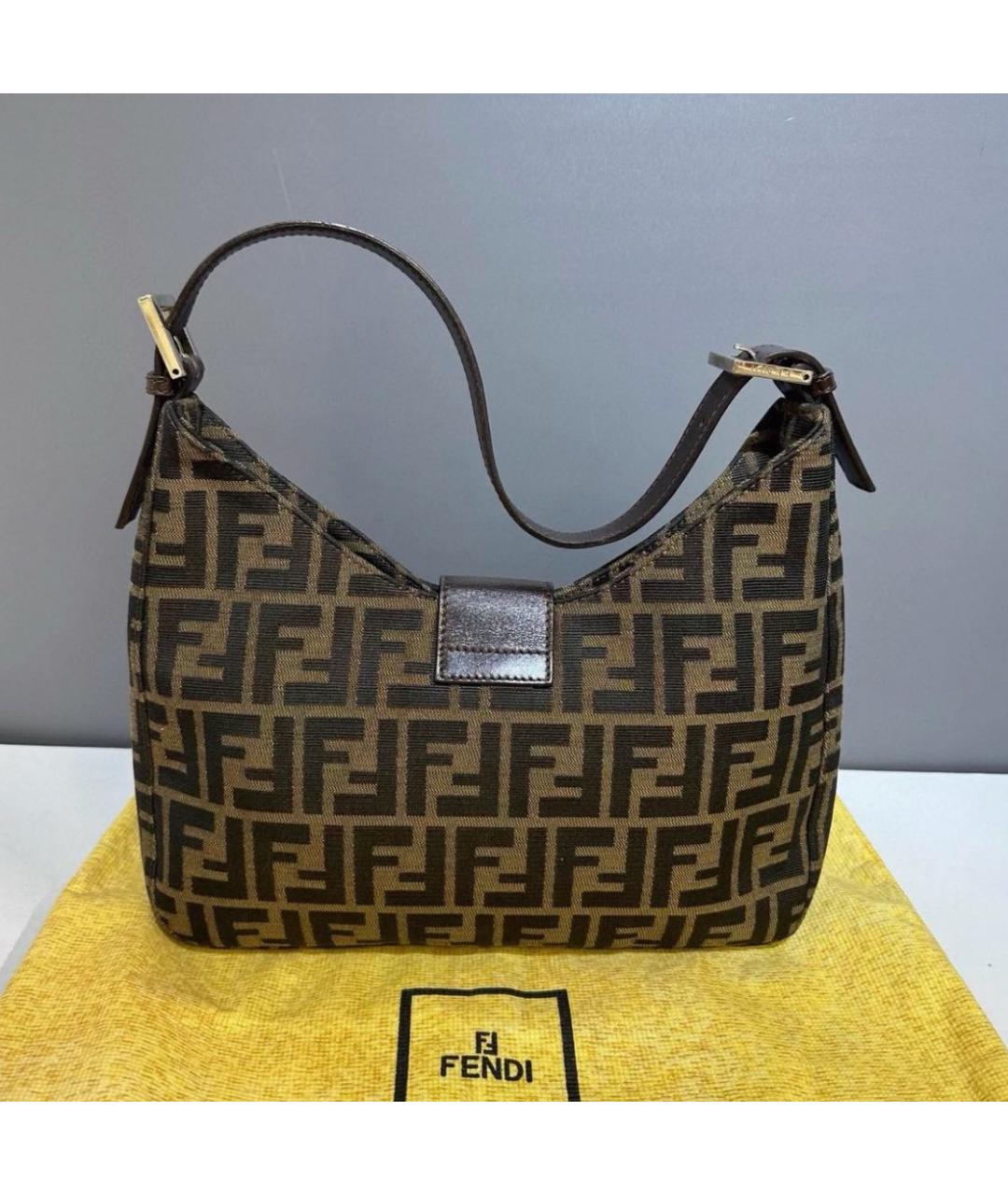 FENDI Коричневая тканевая сумка через плечо, фото 3