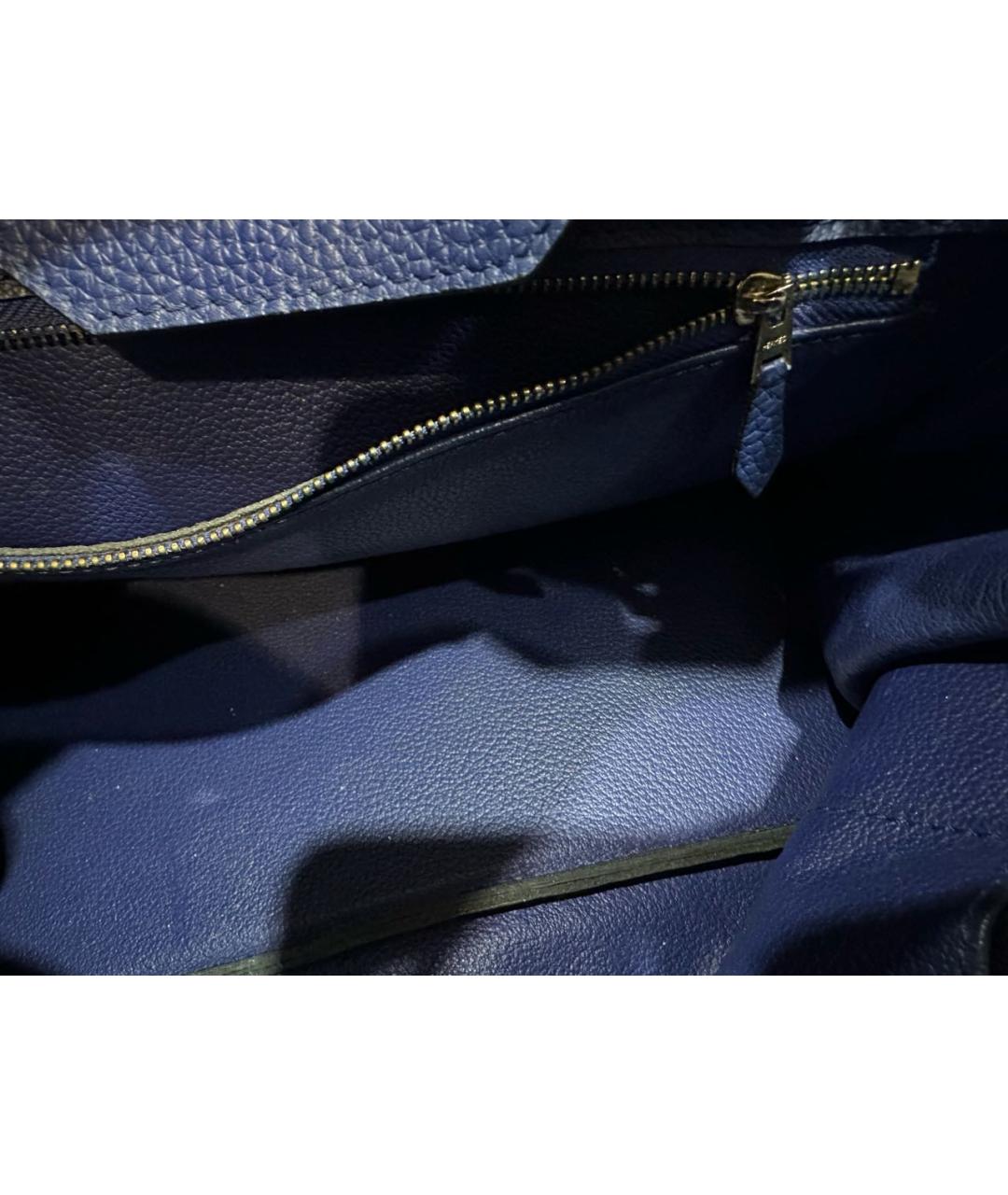HERMES Синяя кожаная сумка с короткими ручками, фото 4