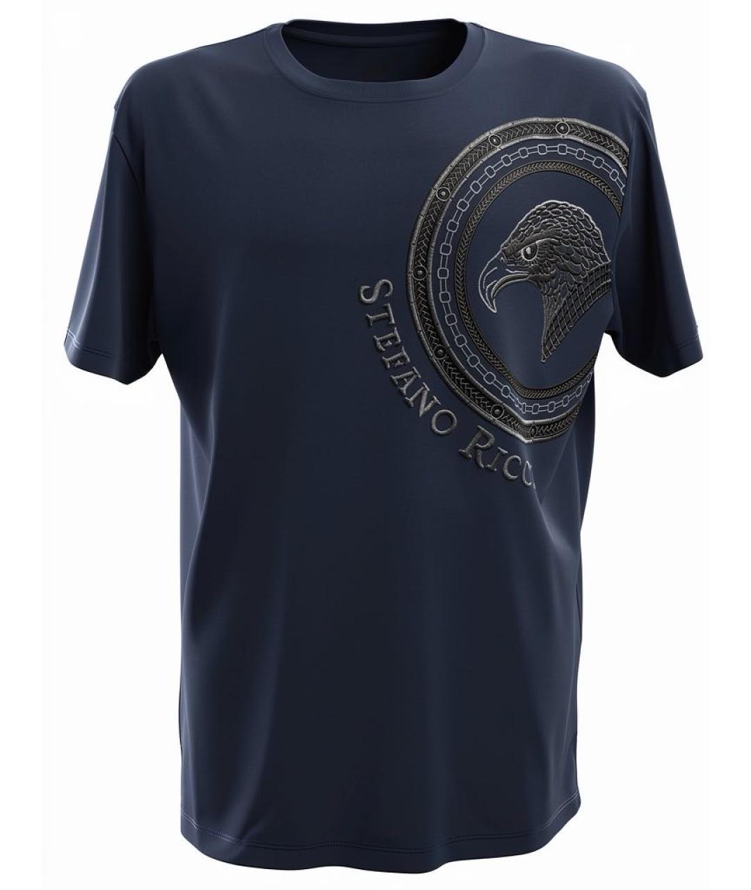 STEFANO RICCI Темно-синяя хлопковая футболка, фото 1